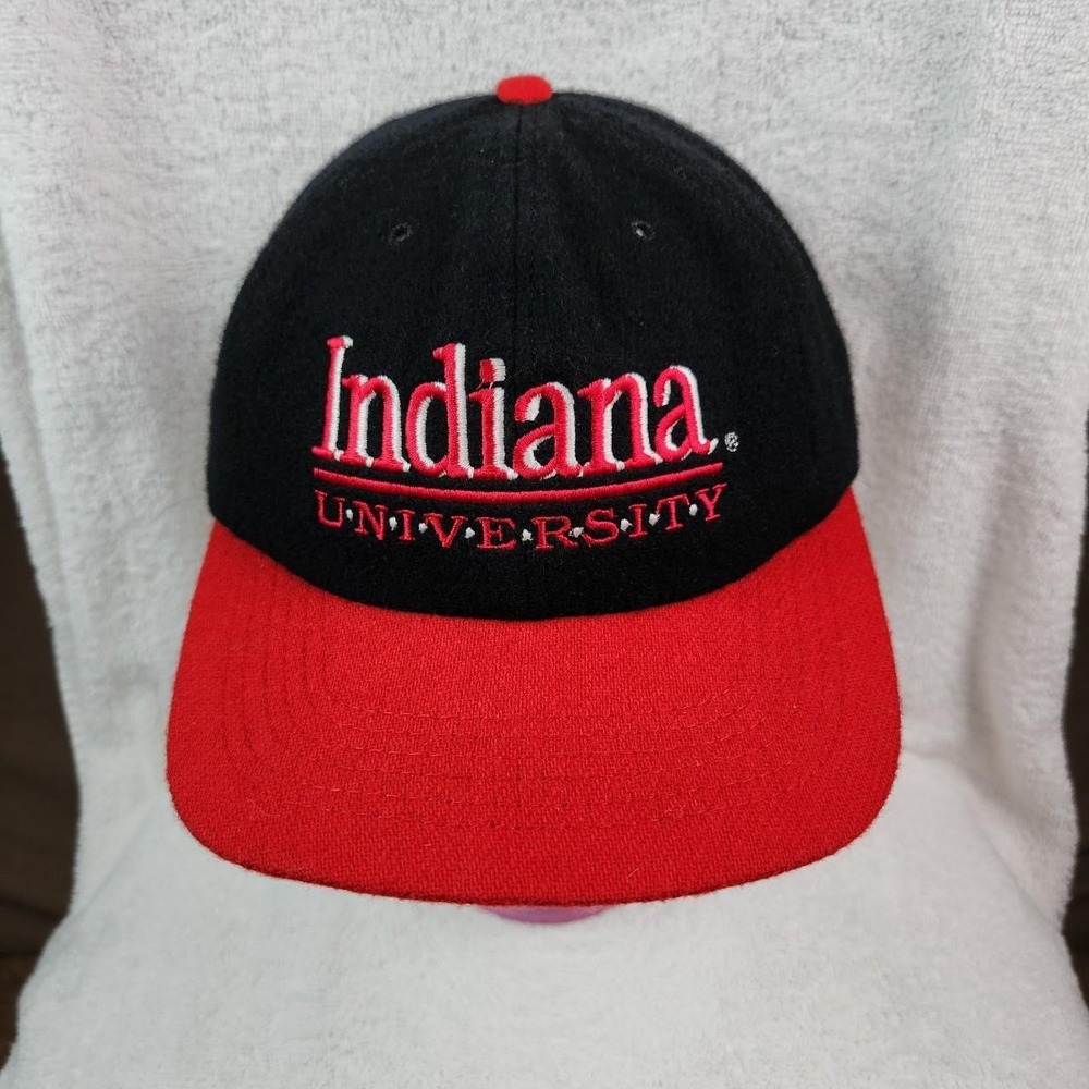 Vintage Indiana University Hat Cap Black Red Strapback 90s University Square IU